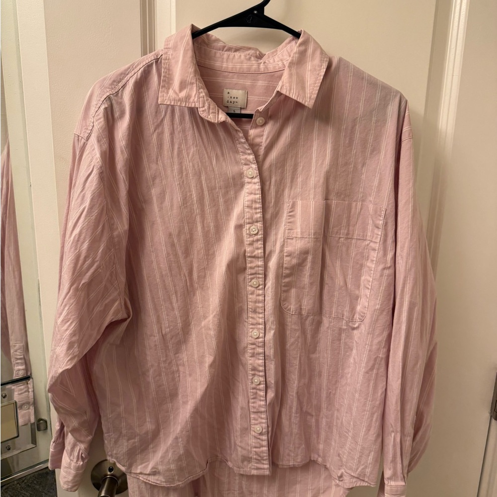 A New Day Casual Pink Striped Button Down Shirt